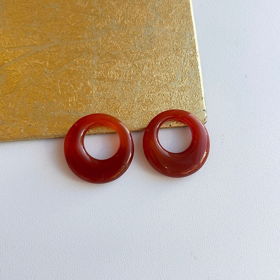 Estate Genuine Polished Carnelian Gemstone Round Donut Earring Charms 30mm PAIR Door Knockers