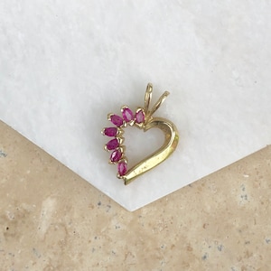 Estate Vintage 10KT Yellow Gold Open Genuine .55 CT Ruby Heart Pendant