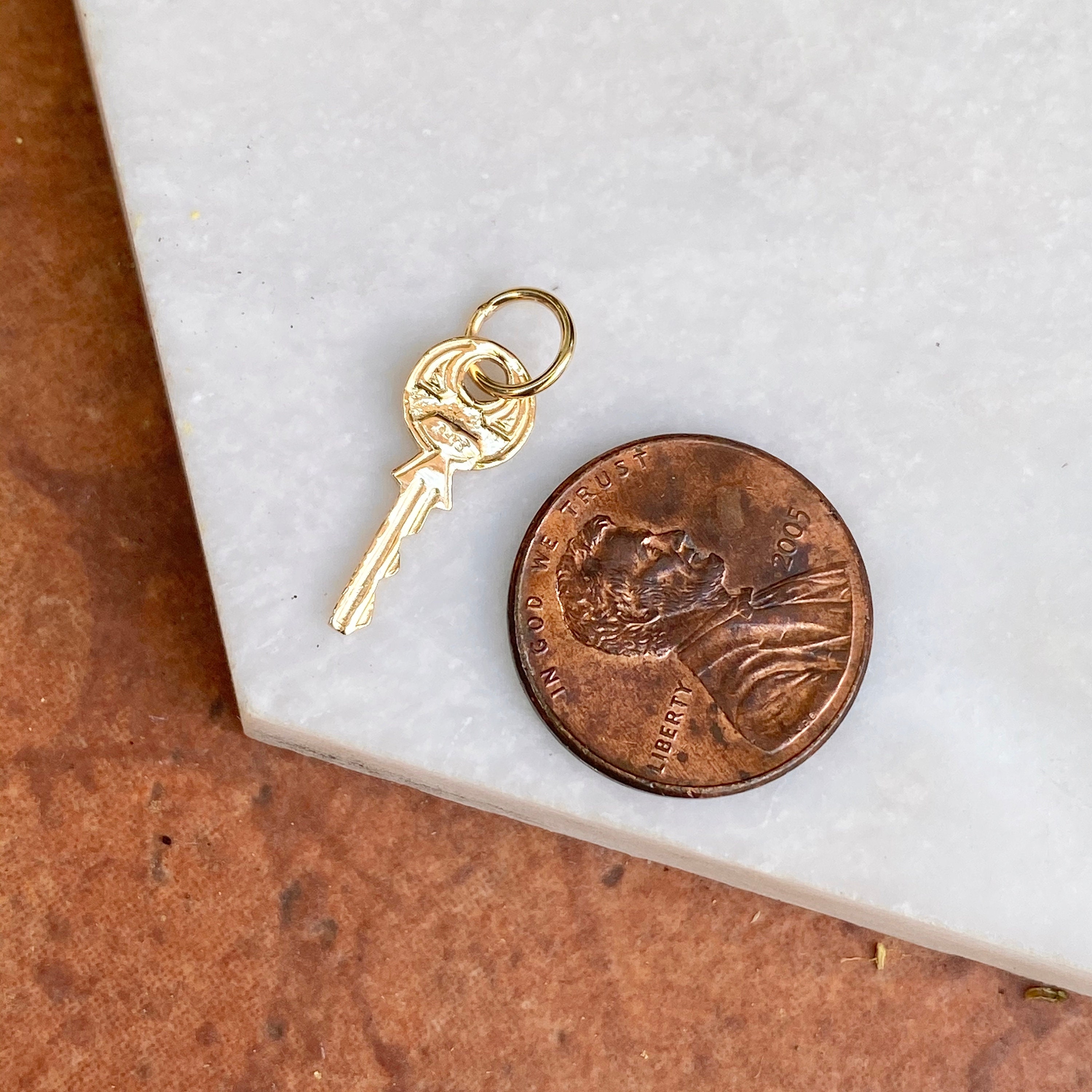 Mini Key Charm 14KT Yellow Gold Polished Rounded Mini Key Charm Pendant Small NEW ...