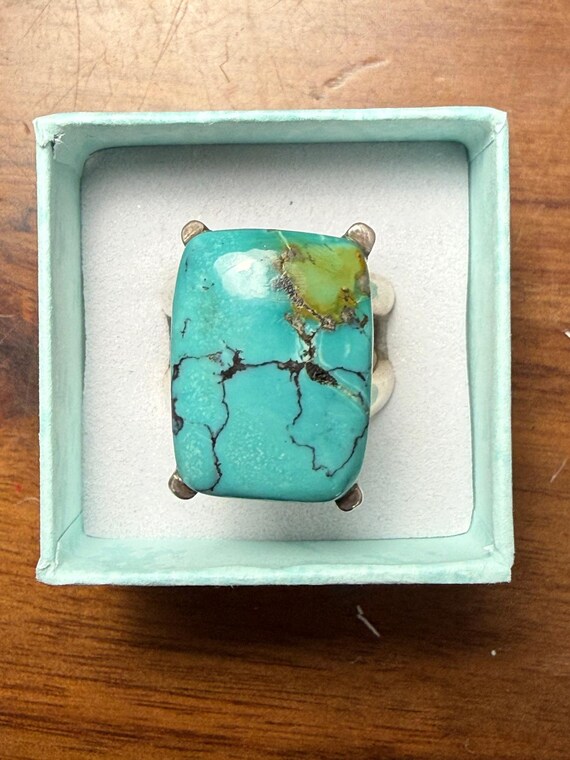 Sterling Silver Rectangle Turquoise Double Band B… - image 4