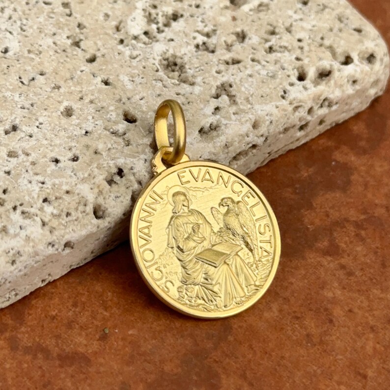 14KT Yellow Gold St John the Baptist Medal Pendant Charm 21mm Matte ...