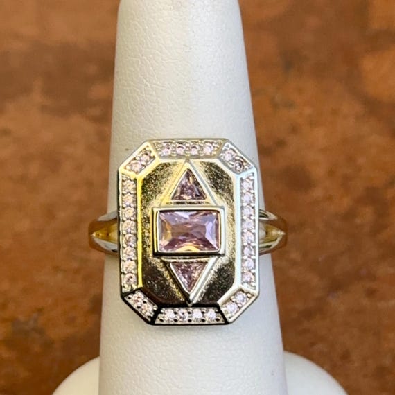 Silver-Plated Rectangle, Triangle and Round Pink … - image 5