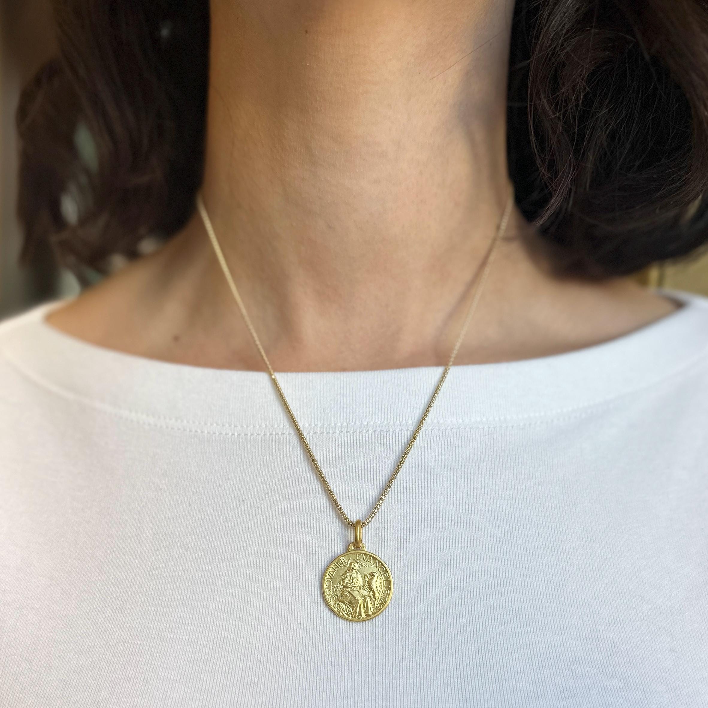 14KT Yellow Gold St John the Baptist Medal Pendant Charm 21mm Matte ...