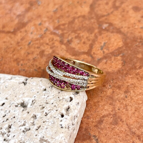 Vintage 14KT Yellow Gold Pave Fancy Pink Sapphire… - image 5