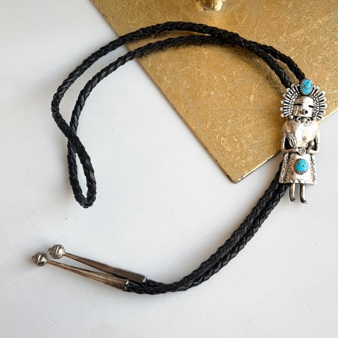 Native American Kachina Sterling Silver Turquoise Bolo Tie Necklace - Etsy