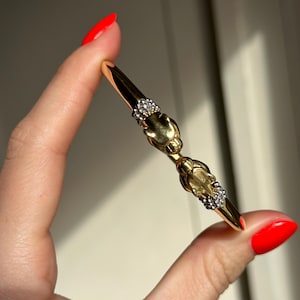 Vintage Estate 18KT Yellow White Gold and Diamond Double Panther Cat Leopard Head Cuff Bangle Bracelet Hinged