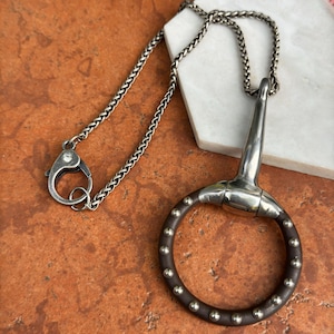 Silver Studded Horse Bit Pendant with a Silver Wheat Chain 18 inches and Large Spring Ring
