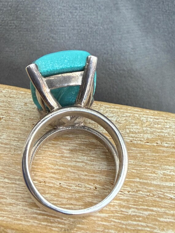 Sterling Silver Rectangle Turquoise Double Band B… - image 3