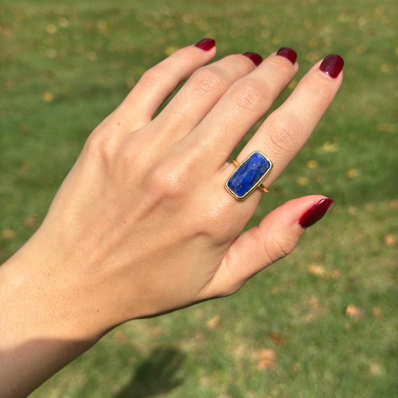 Yellow Gold-Filled Rectangular Bezel Set Lapis La… - image 3
