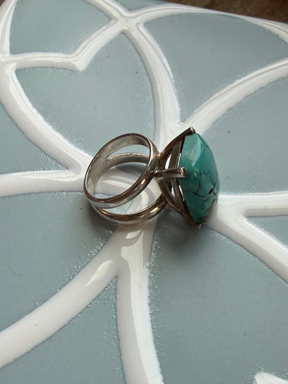 Sterling Silver Rectangle Turquoise Double Band B… - image 5