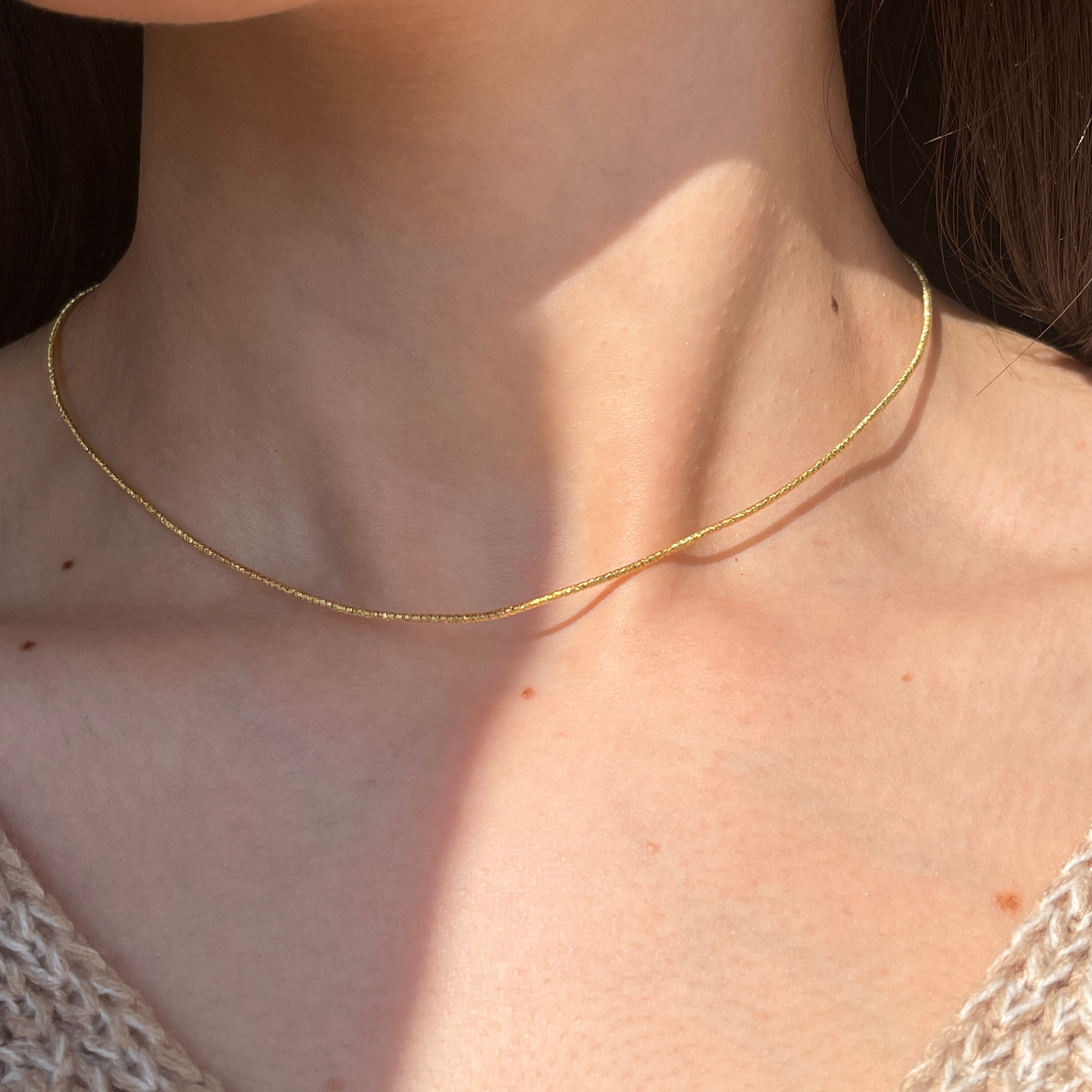 Sterling Silver Neck Vermeil Gold 1mm Sparkle Wire Collar