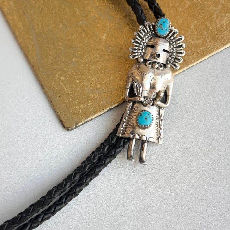 Native American Kachina Sterling Silver Turquoise Bolo Tie Necklace - Etsy