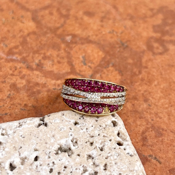Vintage 14KT Yellow Gold Pave Fancy Pink Sapphire… - image 4
