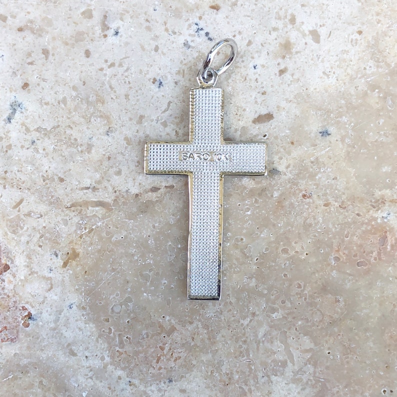 10KT White Gold Detailed Diamond-Cut Detailed Cross Charm Pendant