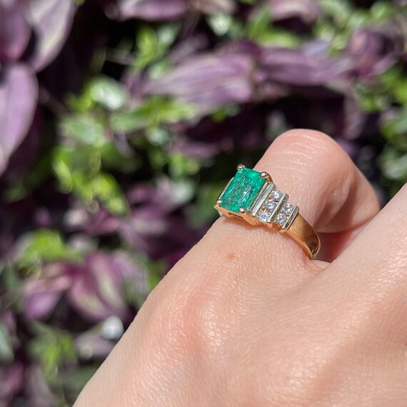 Estate Vintage 14KT Yellow Gold Emerald-Cut Lab E… - image 5