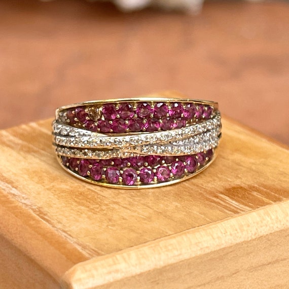 Vintage 14KT Yellow Gold Pave Fancy Pink Sapphire… - image 1