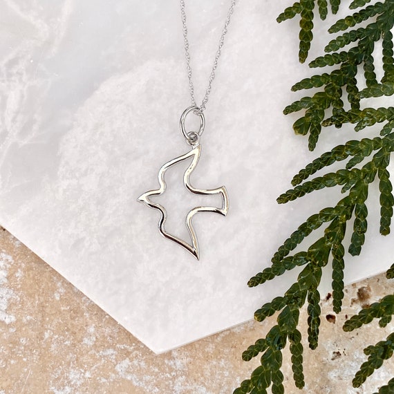 14KT White Gold Shiny Cut out Dove Pendant Necklace NEW Etsy