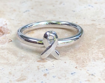 Sterling Silver Polished Cancer Awareness Ribbon Band Ring NEW Various Sizes Available Stackable