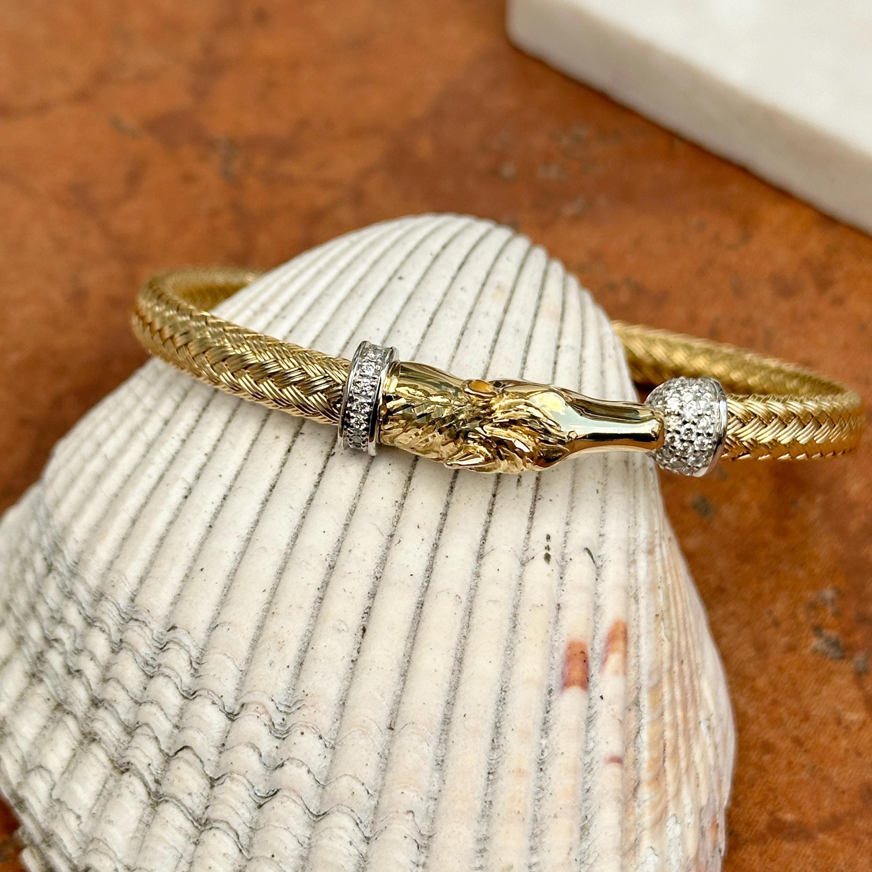 Vintage Estate 18KT Yellow Gold Horse Head Flexible Cuff Bangle