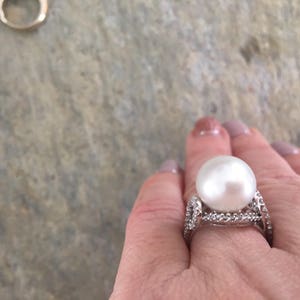 14KT White Gold Pave Diamond & Genuine Paspaley South Sea Pearl Ring image 5