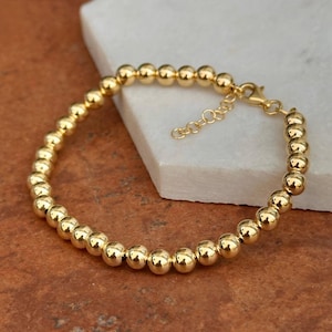 14KT Yellow Gold 5mm Rounded Bead Ball Link Chain Bracelet Stackable