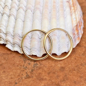 14KT Yellow Gold Polished  Thin 1.25MM Endless Hoop Earrings 16MM NEW Lightweight