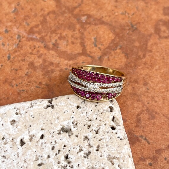 Vintage 14KT Yellow Gold Pave Fancy Pink Sapphire… - image 3