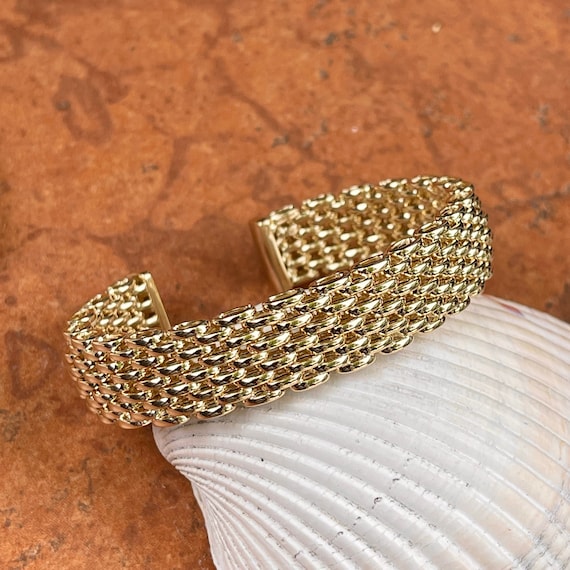 14KT Yellow Gold Wide 13MM Thick Mesh Link Style Soft Bangle Bracelet Heavy  NEW CUFF Adjustable - Etsy