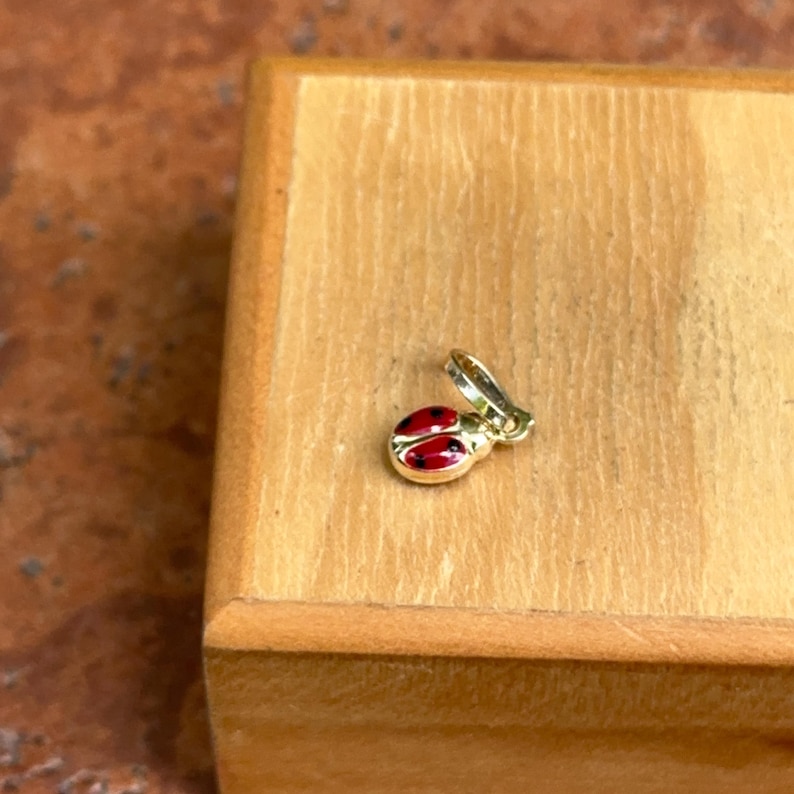 Yellow Card Small 14KT Yellow Gold Enamel Ladybug Pendant Charm Double Sided Red - Etsy ...