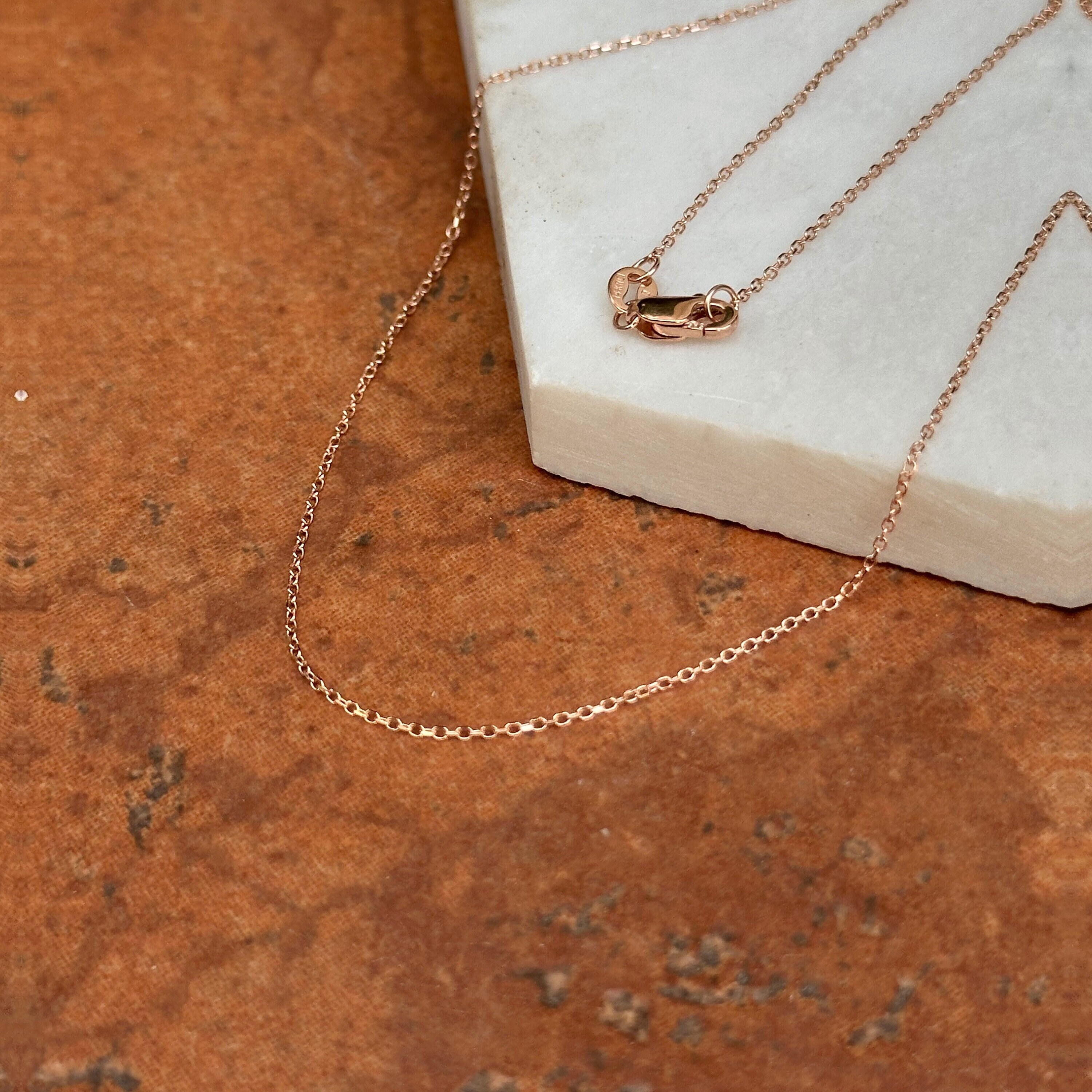 14KT Rose Gold .90mm Diamond-cut Cable Chain Link Necklace 