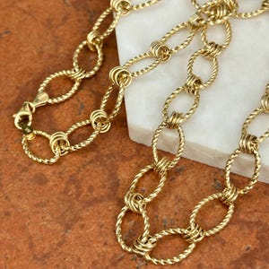 Estate Vintage 14KT Yellow Gold Rope Textured Oval Link Style Wide Chain Collar Necklace 18”