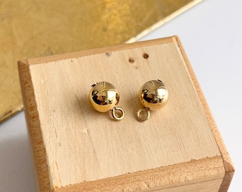 Ciondoli per orecchini a cerchio con pallina in oro giallo 14KT da 10 mm, coppia cava - Italia