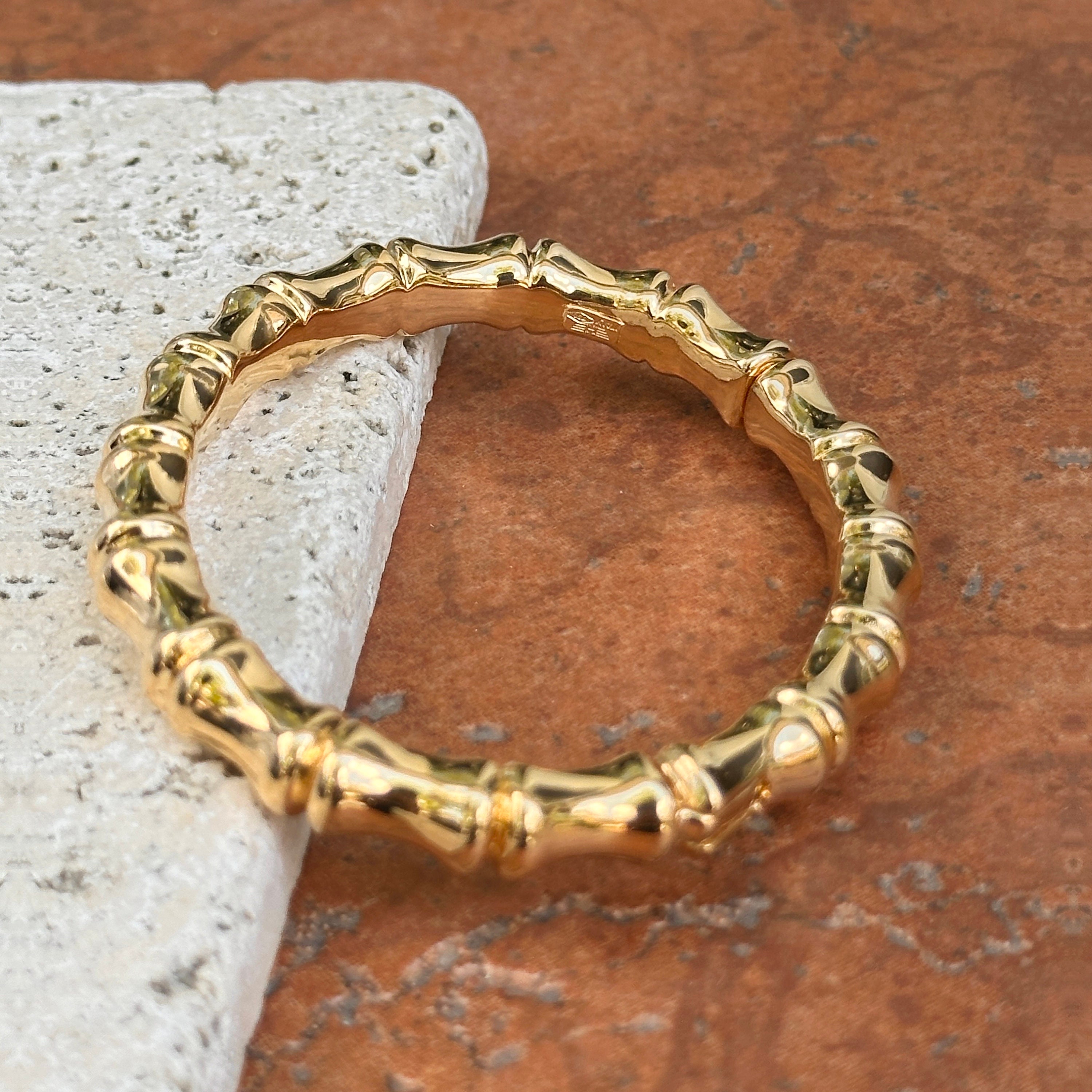 Vintage 14KT Yellow Gold Bamboo Design Style Bangle Bracelet 6.75