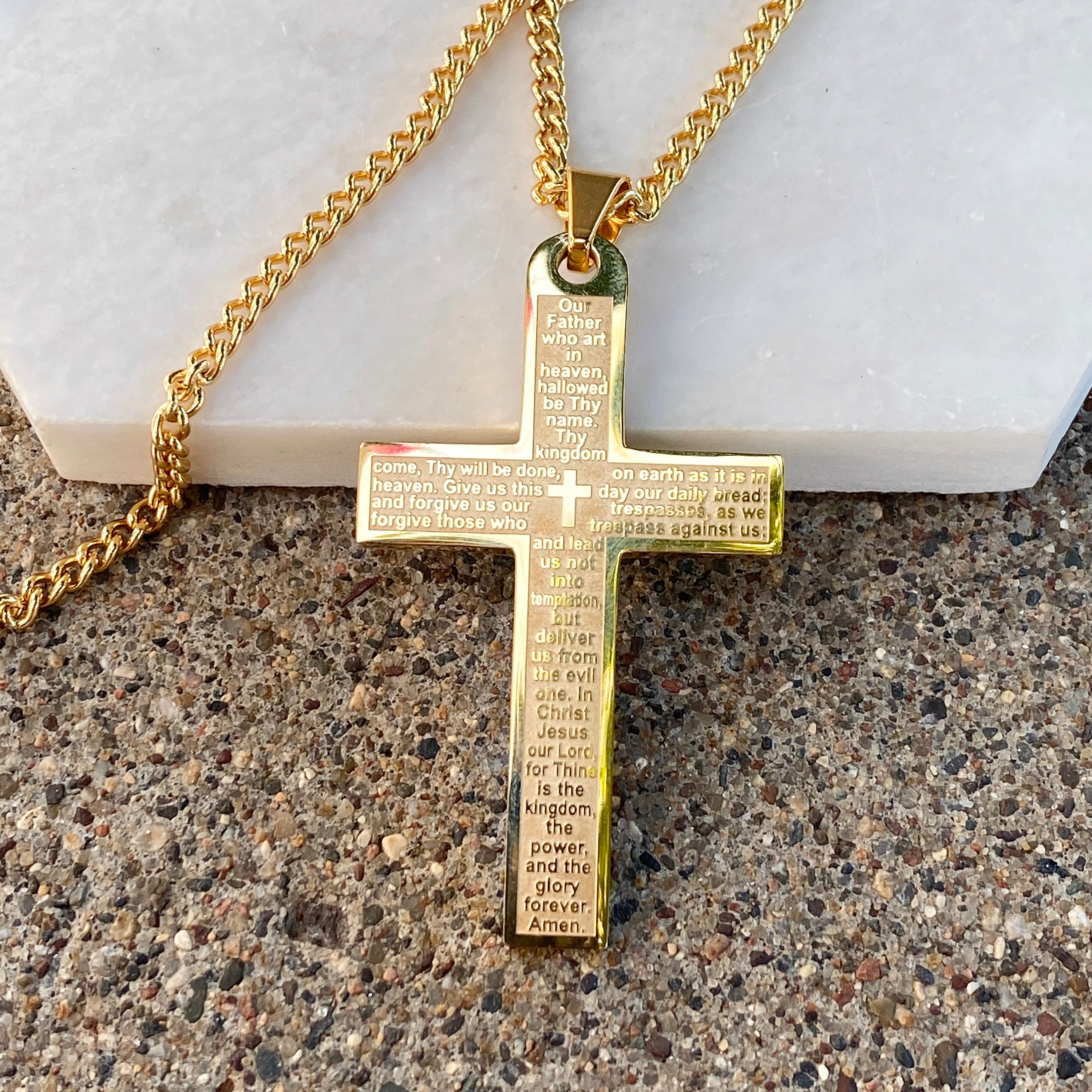 AkoaDa New Stainless Steel Vintage Black Gold Silver Cross Pendant  Lordand#39;S Prayer Bible Necklace 22 Inch For Men Women