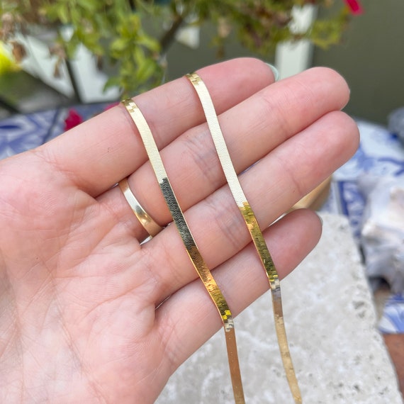 Collana In Oro Giallo 10 Kt Massiccio A Spina Di Pesce – Catena Flessibile 3 Mm, Lunghezza 16 Pollici, Made In Italy - Foto 6