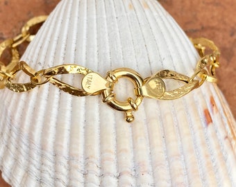 14KT Yellow Gold Hammered Polished Design Oval Chain Link Toggle