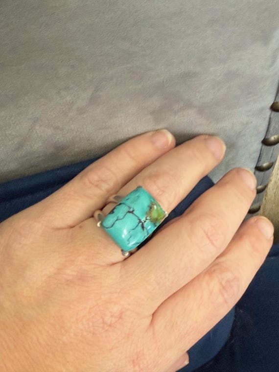 Sterling Silver Rectangle Turquoise Double Band B… - image 7