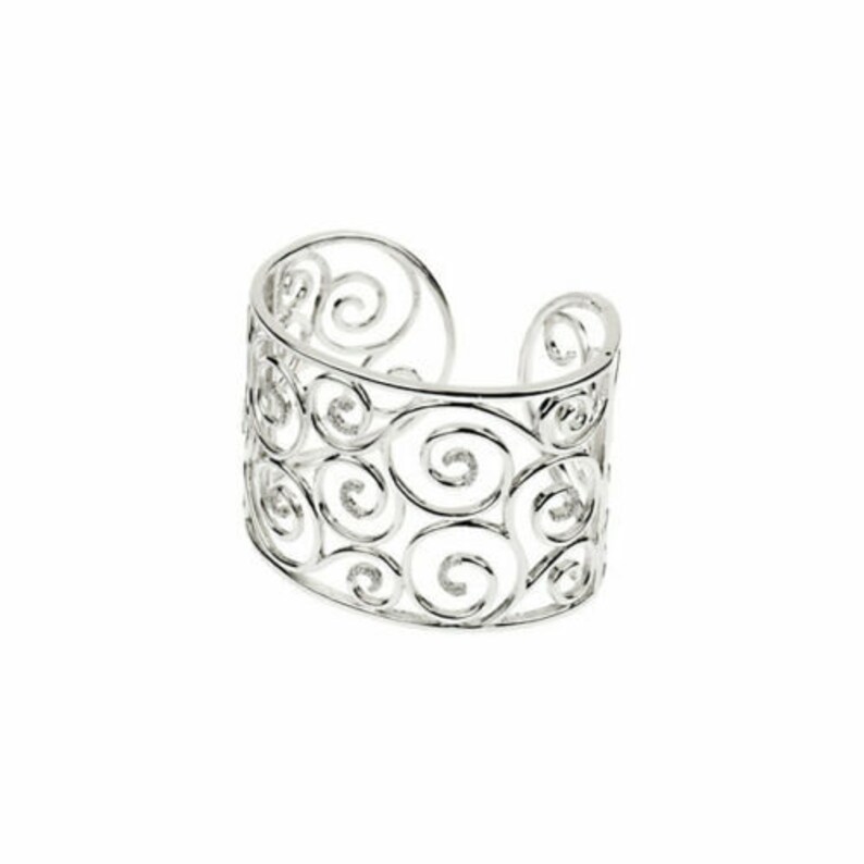 Sterling Silver Cuff Bangle Bracelet Diamonds Open Filigree Etsy