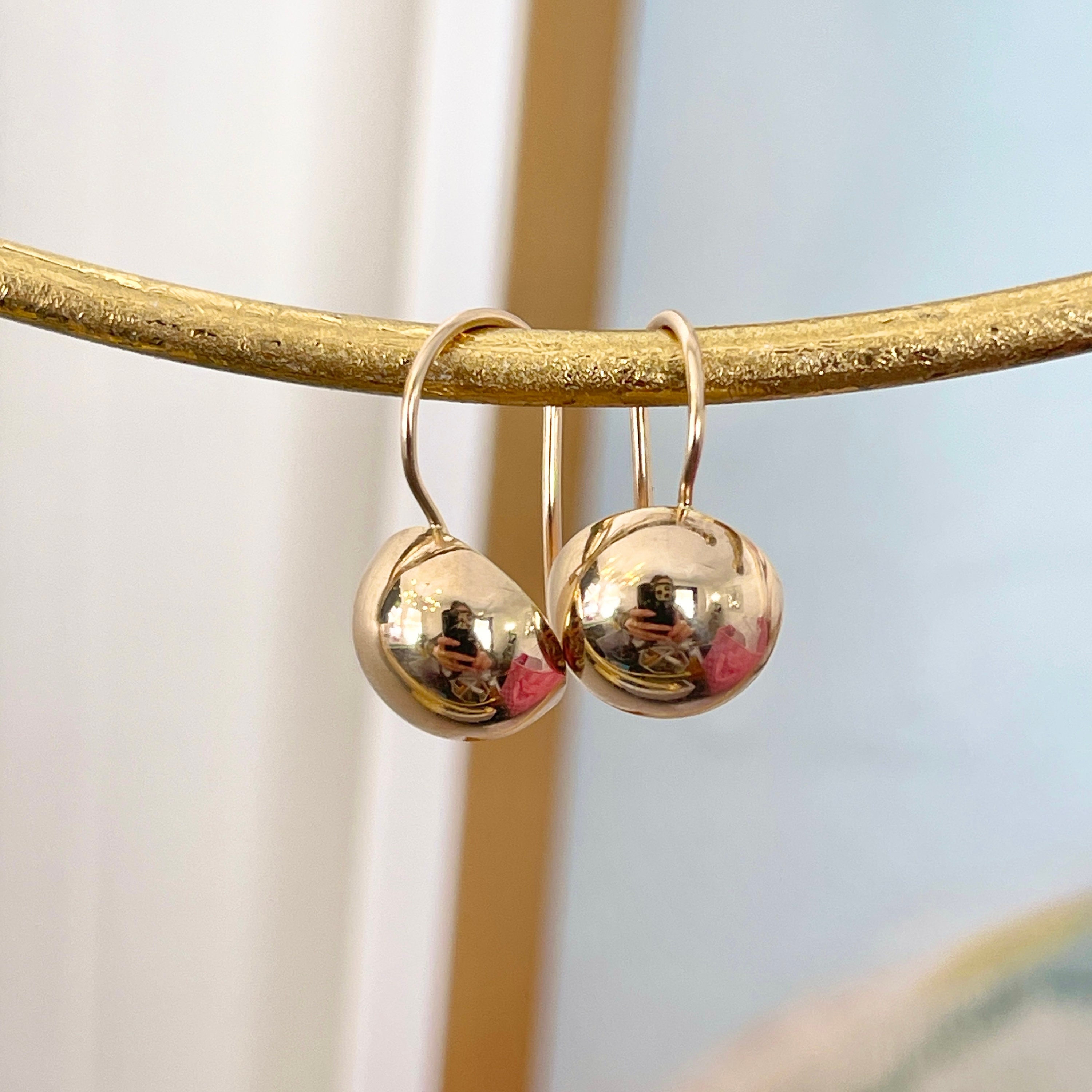 14KT Yellow Gold Polished Half Ball Dangle Drop Earrings Etsy