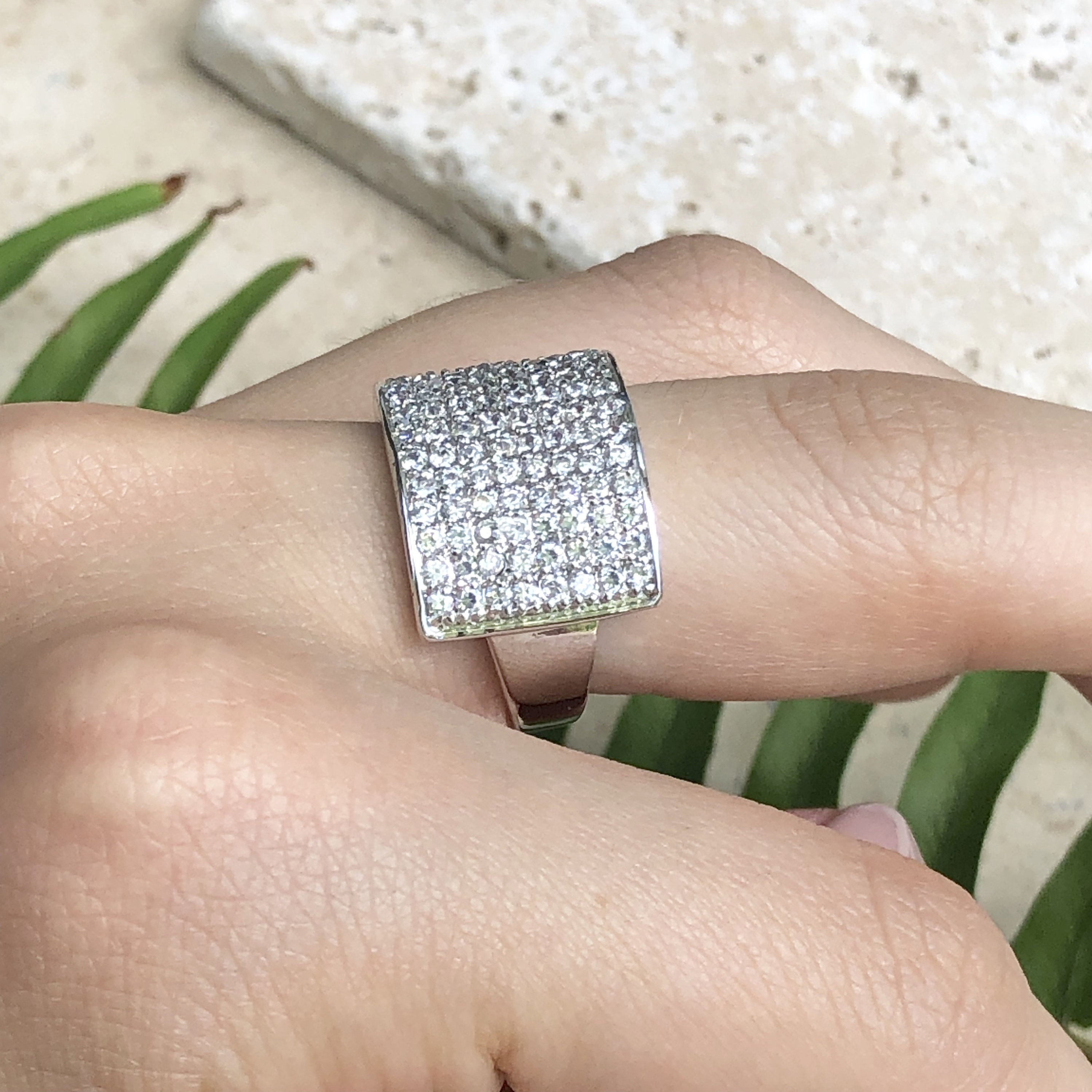Sterling Silver Micro Pave Sparkly CZ 8 Row Tapered Back Ring NEW