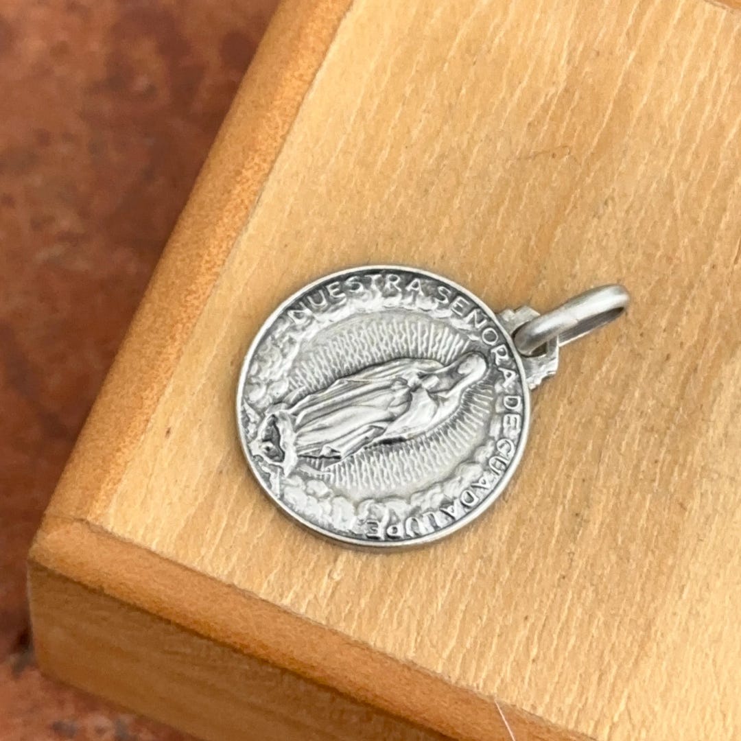 Sterling Silver Our Lady of Guadalupe Round Matte Medal Pendant 16mm ...