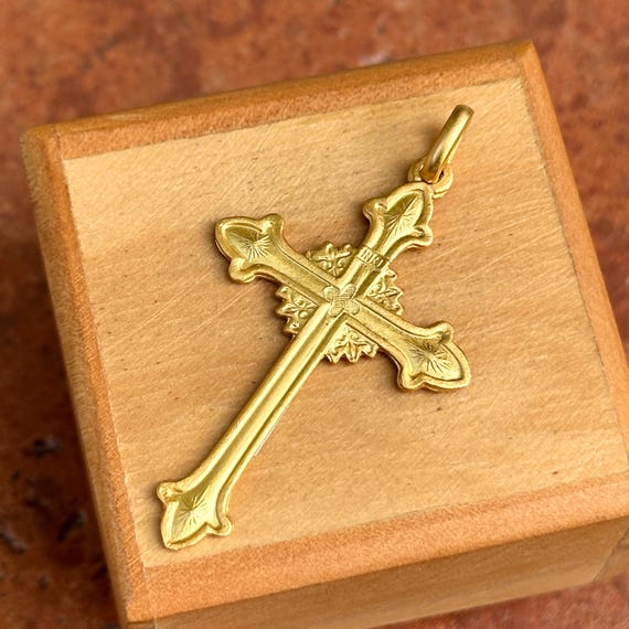 14KT Yellow Gold Matte Finished Crucifix Jesus 2D Solid Cross
