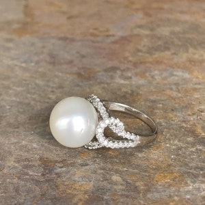 14KT White Gold Pave Diamond & Genuine Paspaley South Sea Pearl Ring image 2