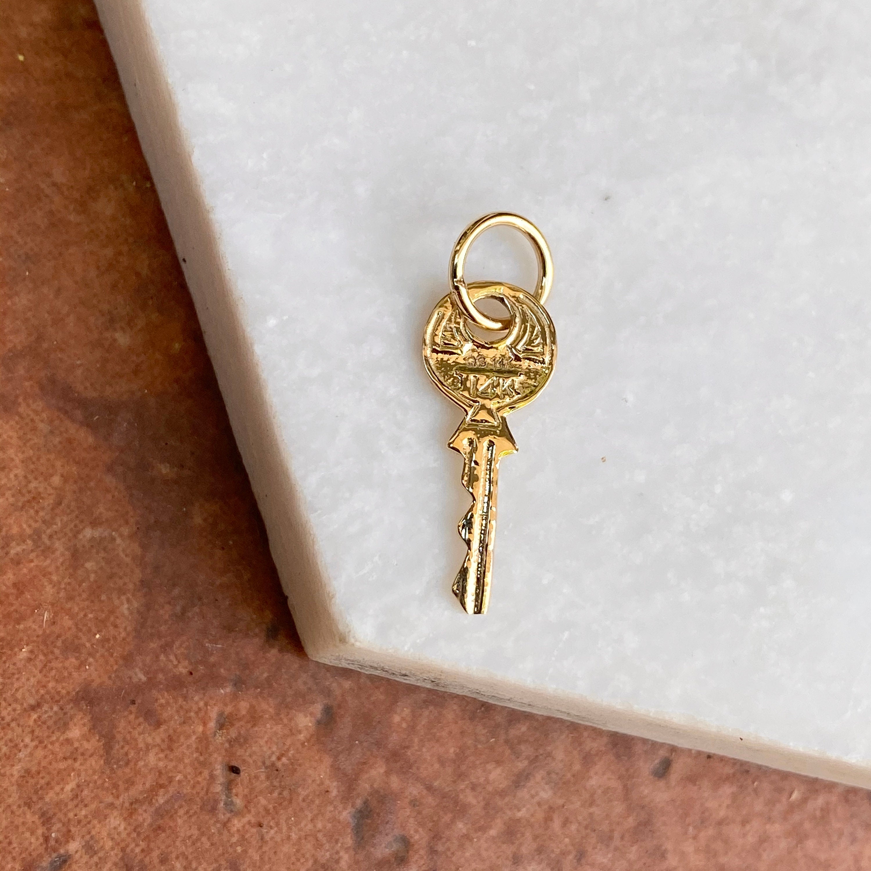 Mini Key Charm 14KT Yellow Gold Polished Rounded Mini Key Charm Pendant Small NEW ...