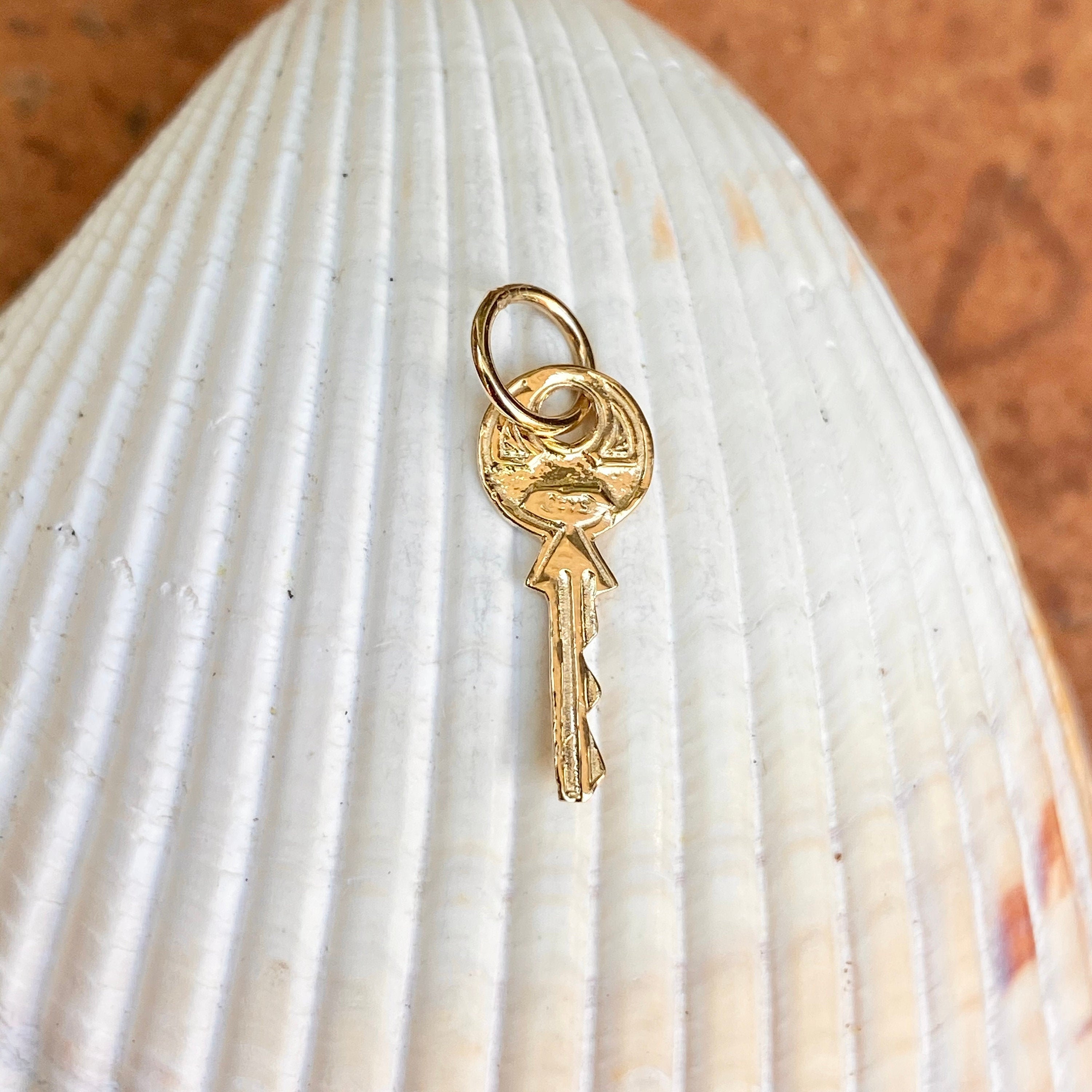 Mini Key Charm 14KT Yellow Gold Polished Rounded Mini Key Charm Pendant Small NEW ...