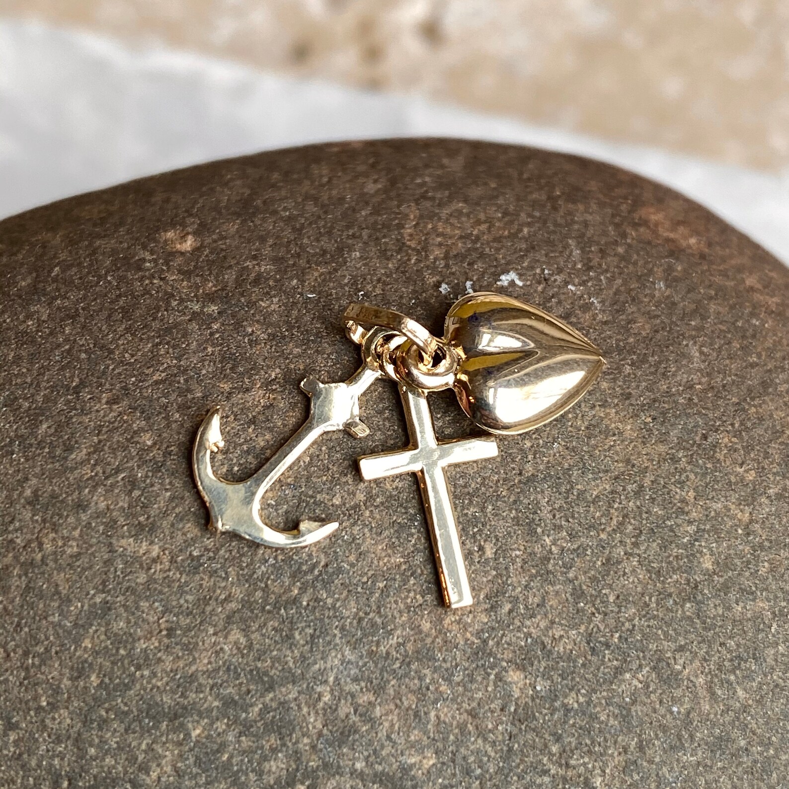 14KT Gelbgold poliert Herz Kreuz und Anker Anhänger Anhänger Etsy