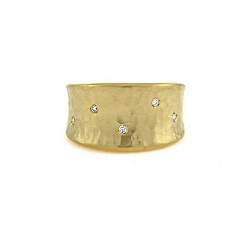 18 KT Yellow Gold Scattered Diamonds Gypsy Set Wide Cigar Band - Etsy