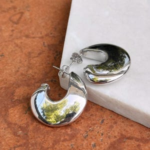 Sterling Silver Rhodium Plated Polished J-hoop Post Earrings 29mm