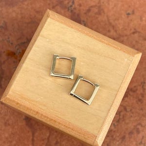 14KT Yellow Gold Mini Square Shape Huggie Hoop Latch Back Earrings Solid Gold 10mm