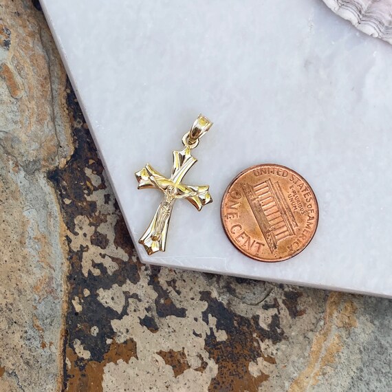 Ciondolo Croce Crucifisso Di Gesù In Oro Giallo E Bianco 10K - Foto 9